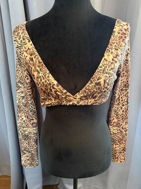 SHEIN Leopard Print Elastic Crop Top in Brown and Tan